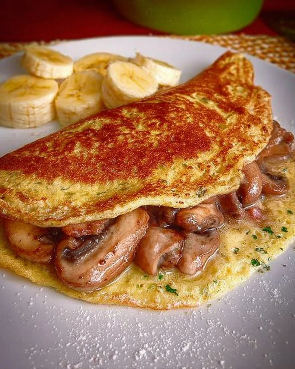 Leckere Pilz Pfannkuchen auf einem Teller serviert