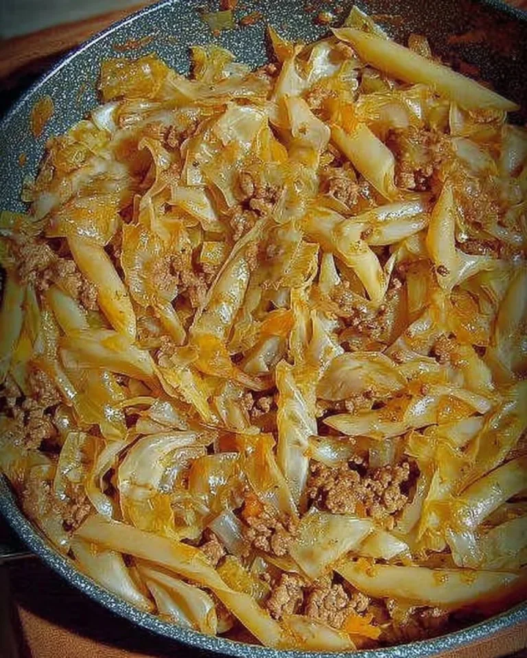 Polnische Krautnudeln mit Sauerkraut und Nudeln auf einem Teller angerichtet