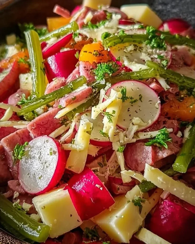 Erfrischender Radieschen Käse Salat mit frischen Zutaten und knackigem Geschmack.