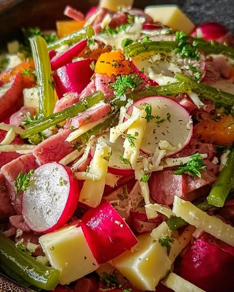 Erfrischender Radieschen Käse Salat mit frischen Zutaten und knackigem Geschmack.