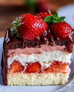 Saftige Erdbeer-Donauwelle mit frischen Erdbeeren und cremigem Pudding