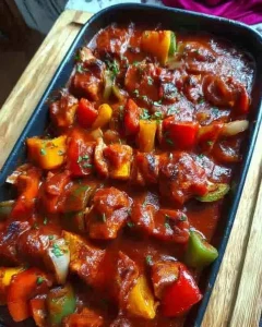 Schaschlik Topf mit Grillspießen auf einem Tisch.