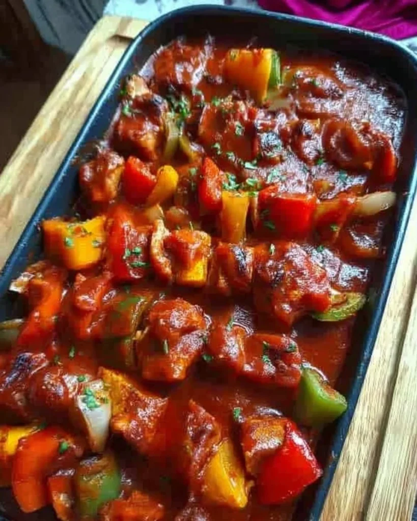 Schaschlik Topf mit Grillspießen auf einem Tisch.