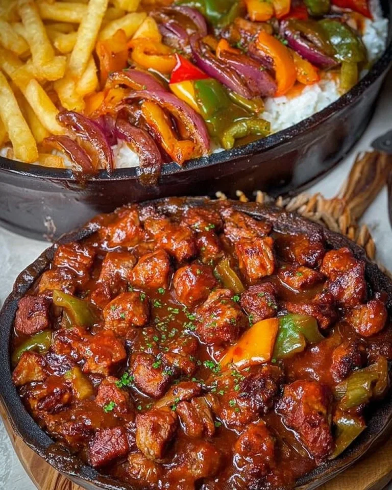 Köstlicher Schaschliktopf aus dem Backofen mit herrlicher Soße