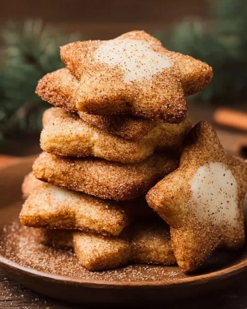 Schmandplätzchen mit Zimt auf einem Teller, frisch gebacken und dekoriert.