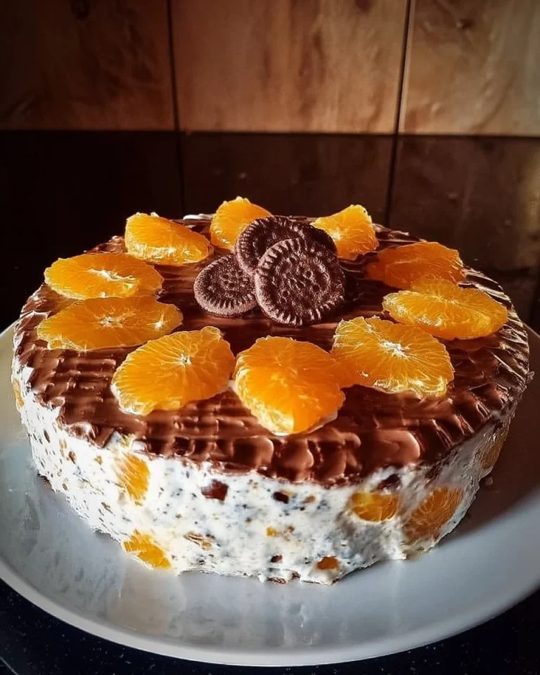Saftige Schokokuss-Mandarinen-Torte auf einem Teller