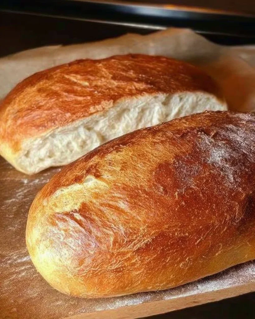 Ein lauwarmer Laib selbstgebackenes Brot auf einem Holztisch.