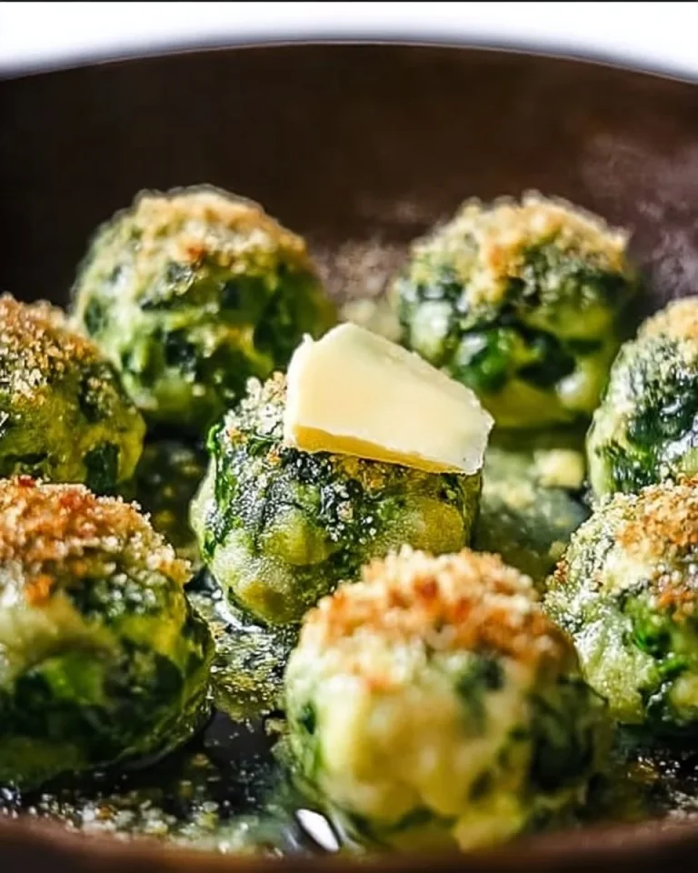 Südtiroler Spinatknödel mit Butter und Parmesan auf einem Teller präsentiert