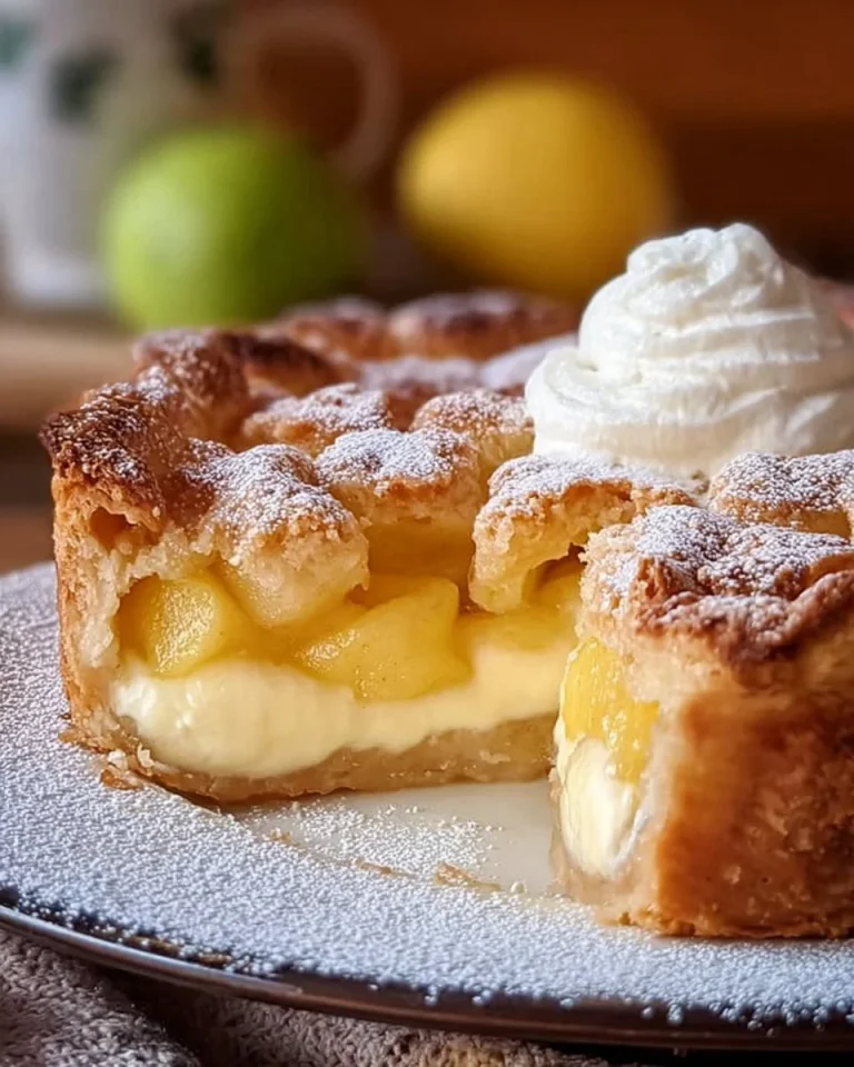 Unschlagbarer Apfelkuchen mit Vanillepudding auf einem Teller