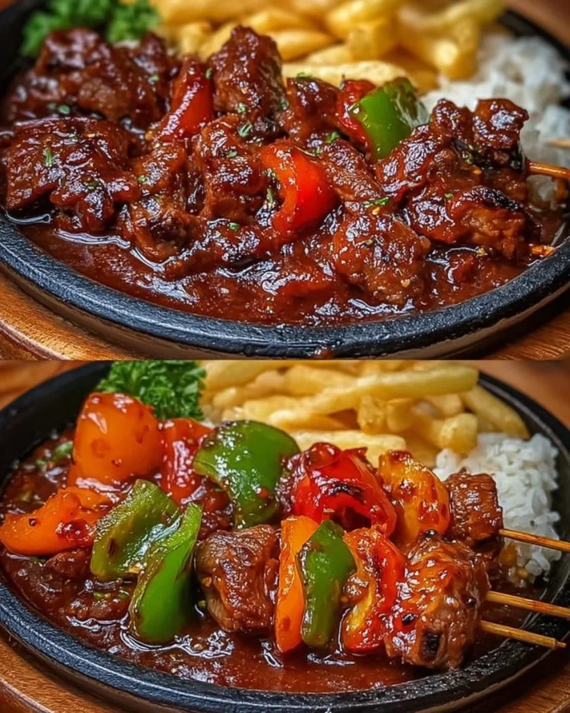 Schaschliktopf mit schmackhaften Zutaten und frischem Gemüse