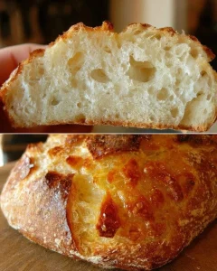 Eine Scheibe weiches und knuspriges Brot auf einem Holztisch