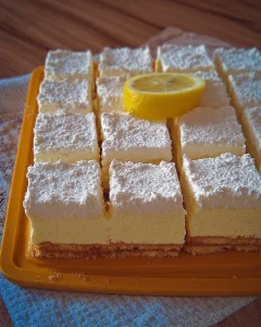 Zitronen Mascarpone-Schnitten auf einem Teller serviert