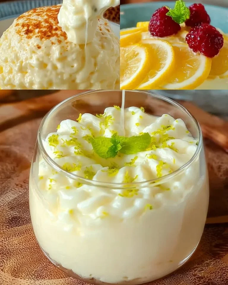 Hausgemachtes Zitronenmousse in einer Schüssel, dekoriert mit Zitronenscheiben.