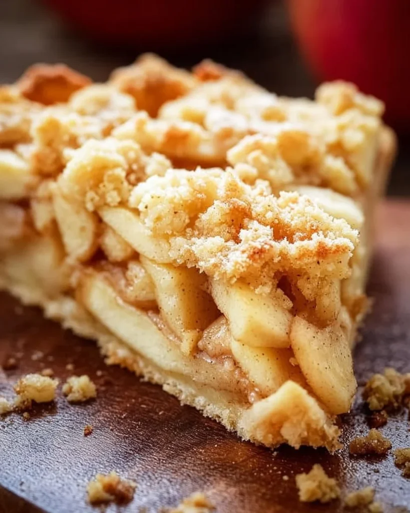Apfelkuchen mit Streuseln auf einem Teller serviert