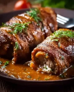 Authentische deutsche Rinderrouladen auf einem Teller serviert