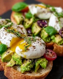 Avocado-Burrata-Bruschetta mit frischem Brot und Tomaten