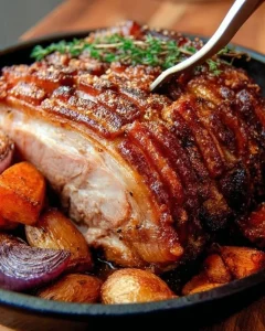 Bayerischer Bierbraten in einer rustikalen Küche serviert