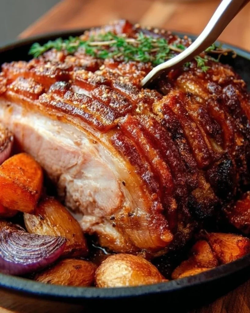 Bayerischer Bierbraten in einer rustikalen Küche serviert