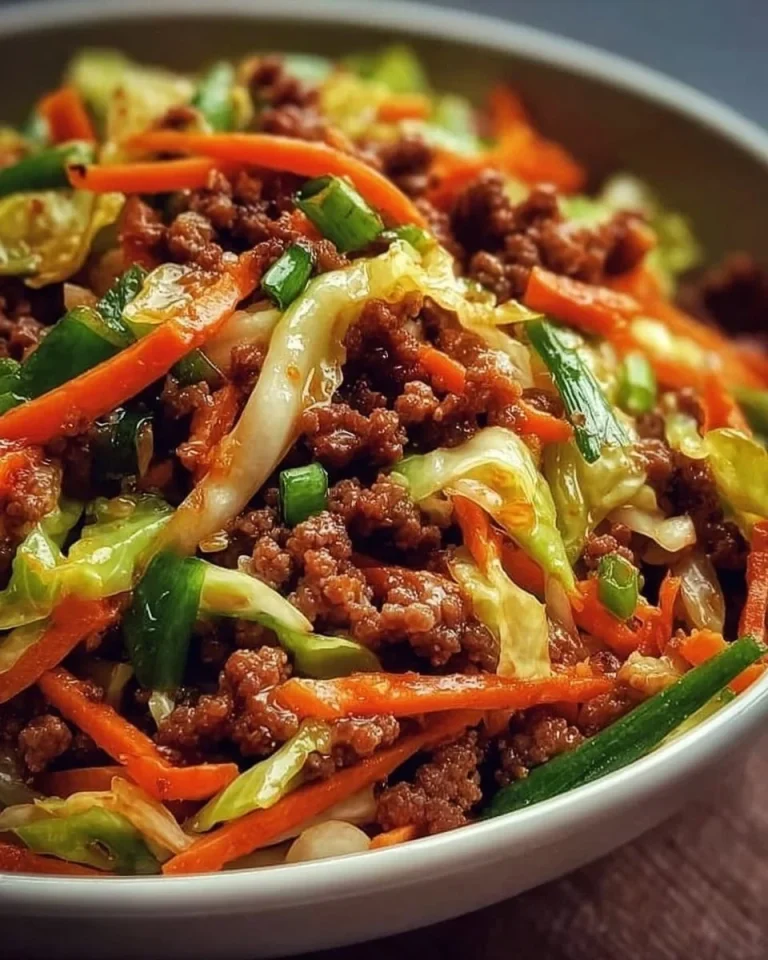 Chinakohl mit Hackfleisch in einer Pfanne zubereitet.