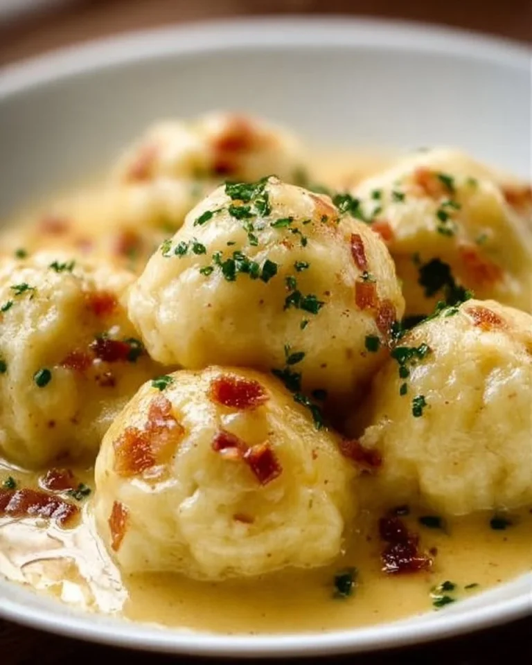 Deutsche Kartoffelknödel auf einem Tisch serviert