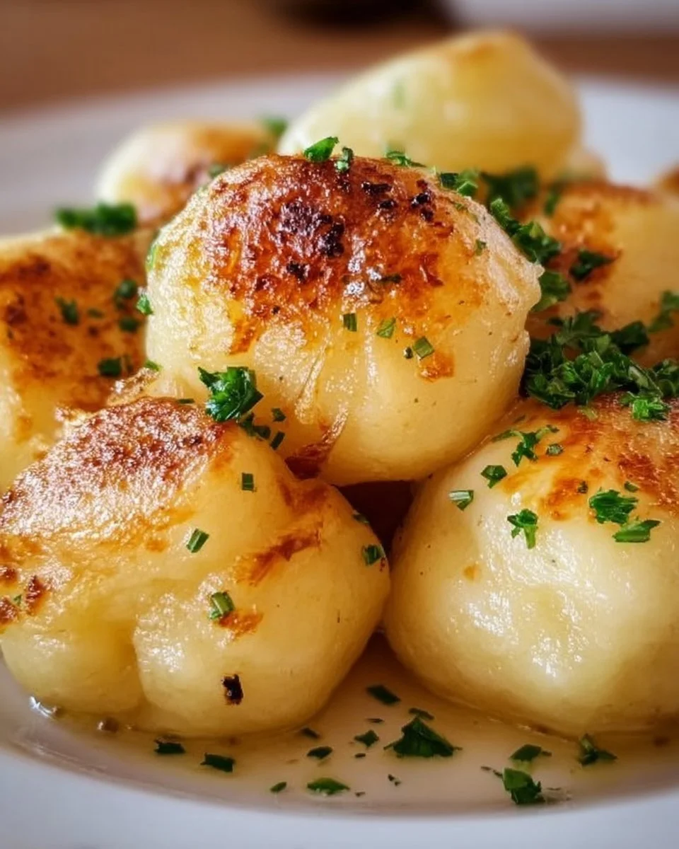 Traditionelle deutsche Kartoffelknödel nach Oma's Rezept auf einem Teller