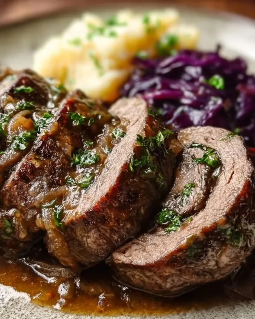 Deutsche Rinderrouladen mit saftigem Fleisch und köstlicher Füllung