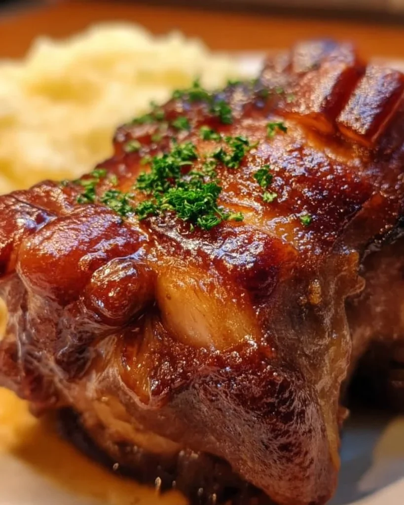 Klassische Deutsche Schweinshaxe mit knuspriger Kruste und Beilagen