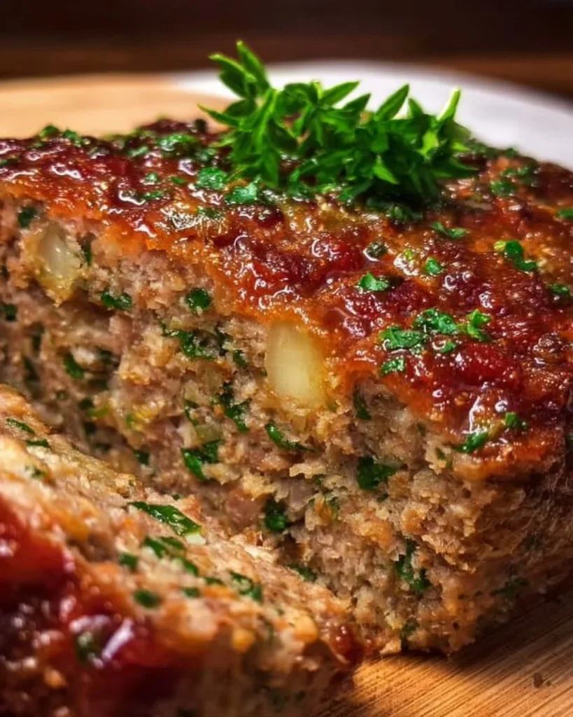 Traditioneller deutscher Hackbraten auf einem Teller serviert