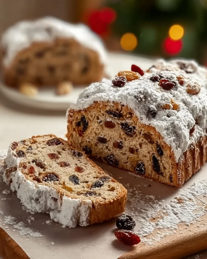 Leckeres Stück Deutscher Stollen, traditionelles Weihnachtsbrot aus Deutschland