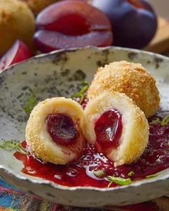 Hausgemachte Zwetschgenknödel, die an Kindheitserinnerungen erinnern.