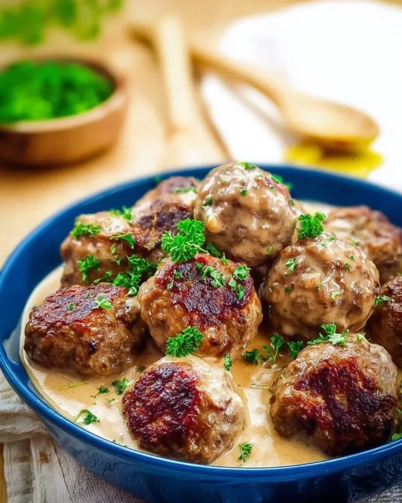 Leckere Fleischbällchen auf einem Teller serviert.
