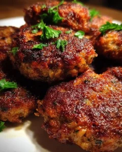 Hausgemachte Frikadellen auf einem Teller mit frischen Kräutern