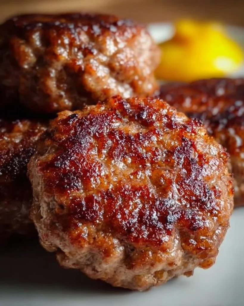 Leckere Frikadellen auf einem Teller serviert, garniert mit frischen Kräutern.