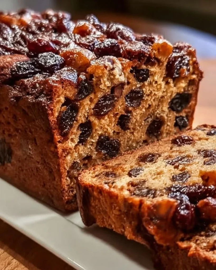 Hausgemachtes Früchtebrot mit Trockenfrüchten auf einem rustikalen Tisch