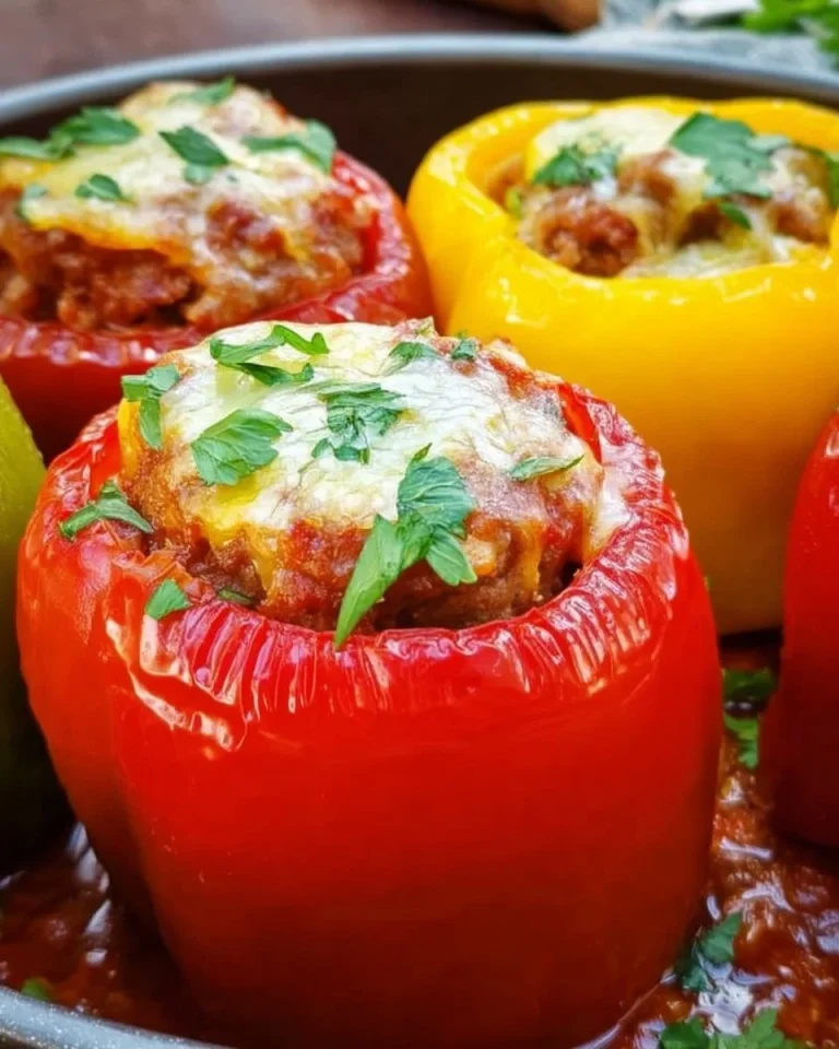 Gefüllte Paprika mit Hackfleisch, frisch zubereitet und serviert auf einem Teller.