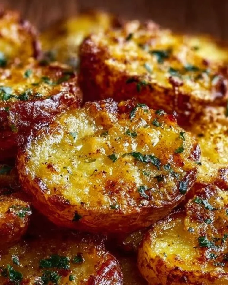 Geröstete Knoblauch-Butter-Parmesan-Kartoffeln auf einem Teller