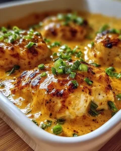 Hähnchenbrust in cremiger Frischkäse-Soße serviert auf einem Teller.