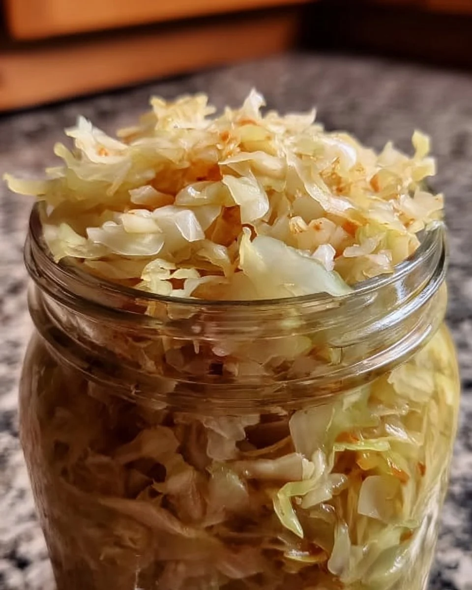 Hausgemachtes Sauerkraut in einem Glas mit frischem Kohl