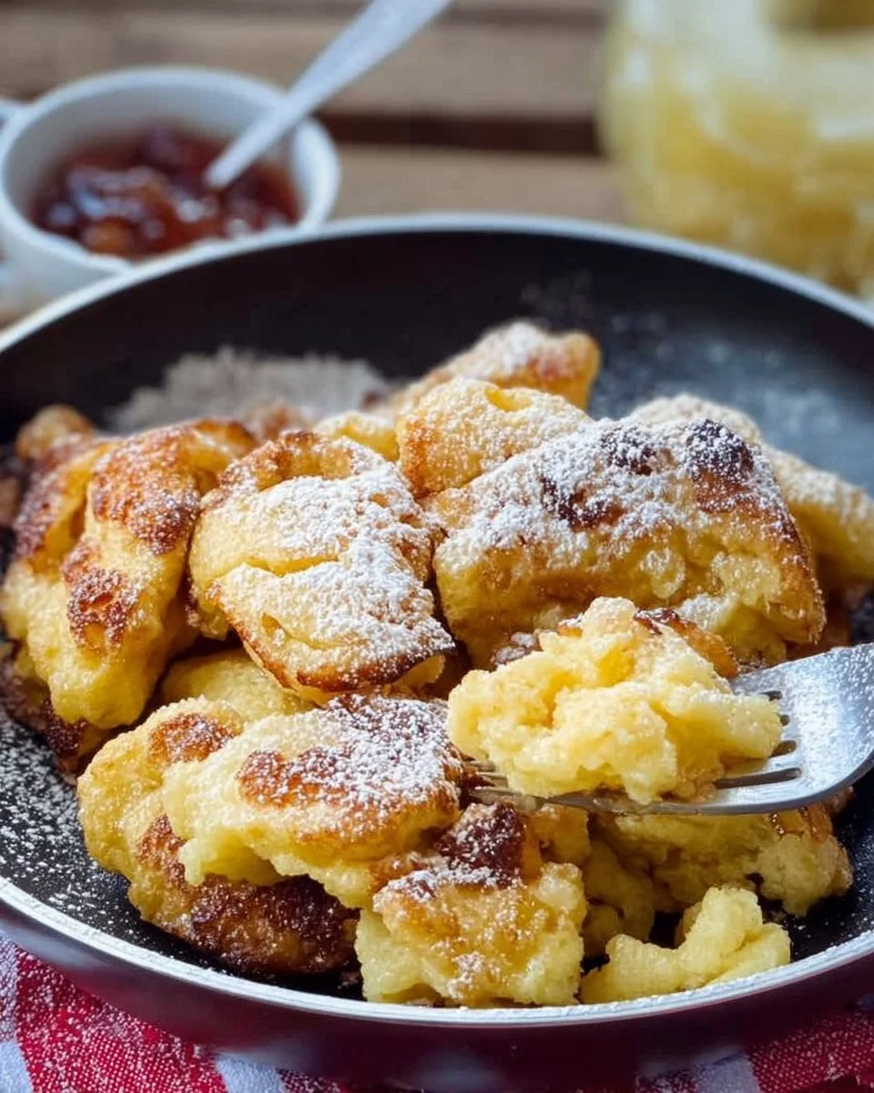 Kaiserschmarrn auf einem Teller, süß und fluffig, ein Stück Kindheit