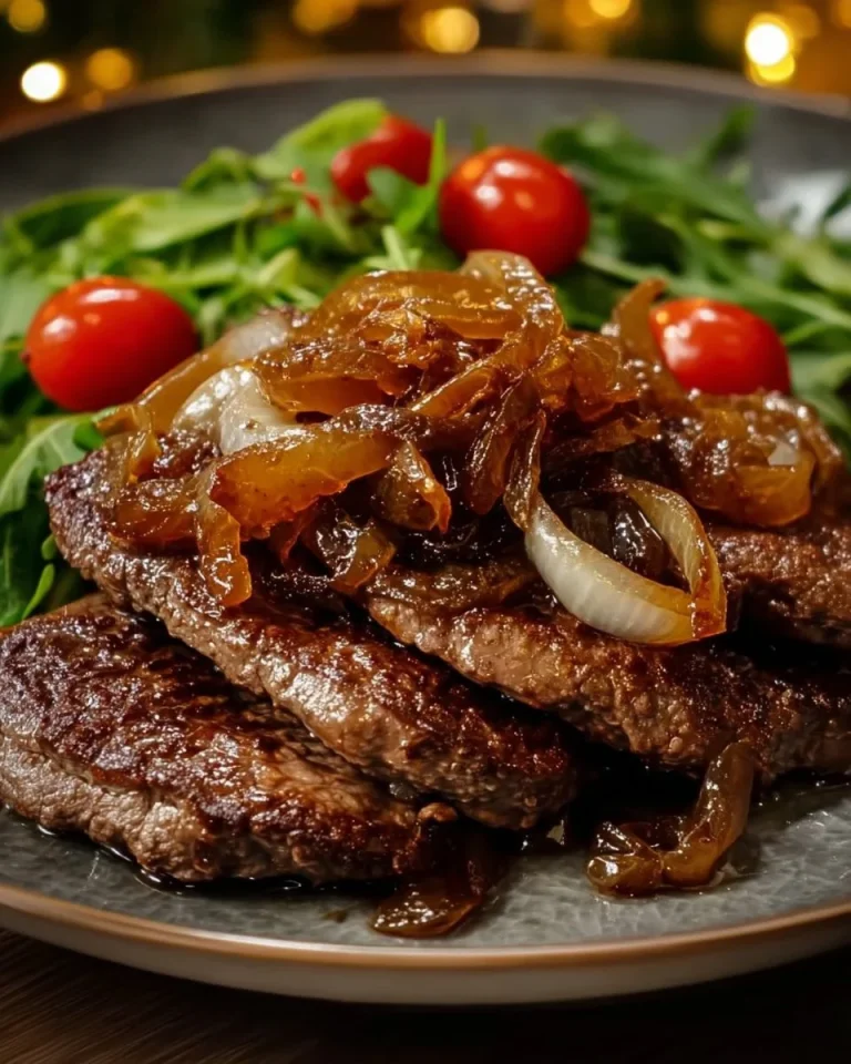 Kalbsleber mit Zwiebeln auf einem Teller serviert