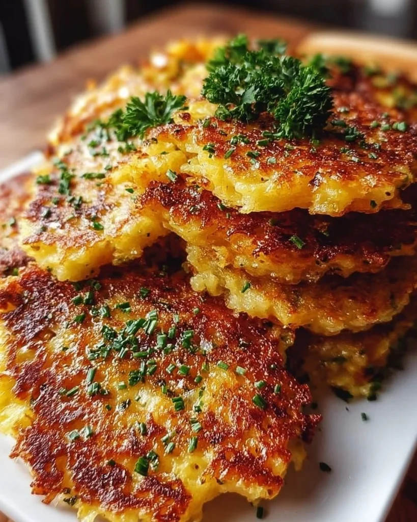 Knusprige Kartoffelpuffer mit Apfelmus serviert auf einem Teller