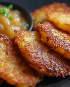 Köstliche, knusprige Kartoffelpuffer auf einem Teller serviert