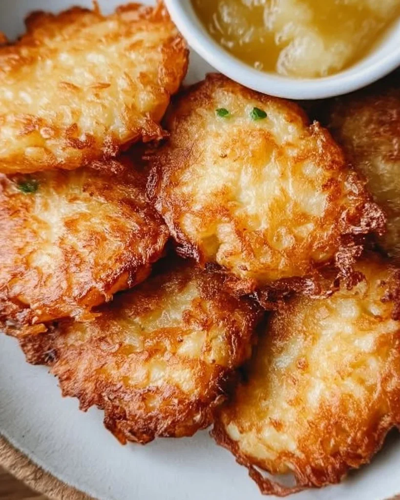 Schmackhafte Kartoffelpuffer, frisch zubereitet und goldbraun gebacken.