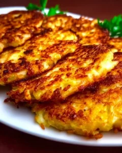 Klassische Reibekuchen auf einem Teller serviert mit Apfelmus