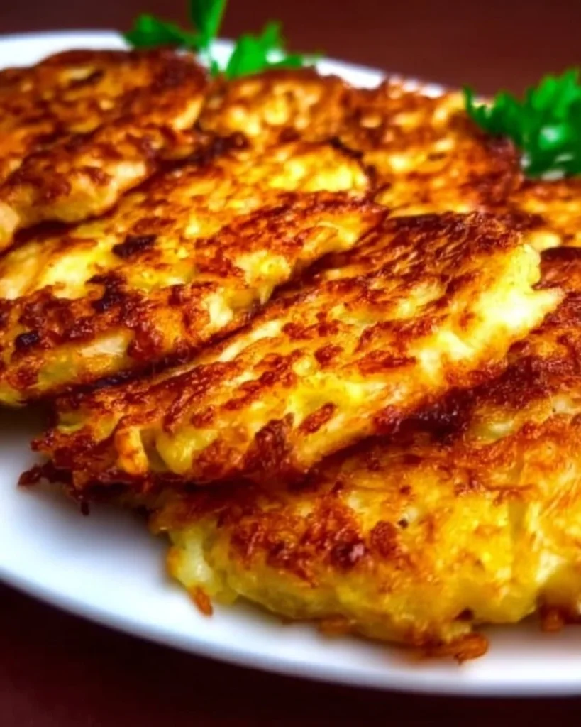 Klassische Reibekuchen auf einem Teller serviert mit Apfelmus