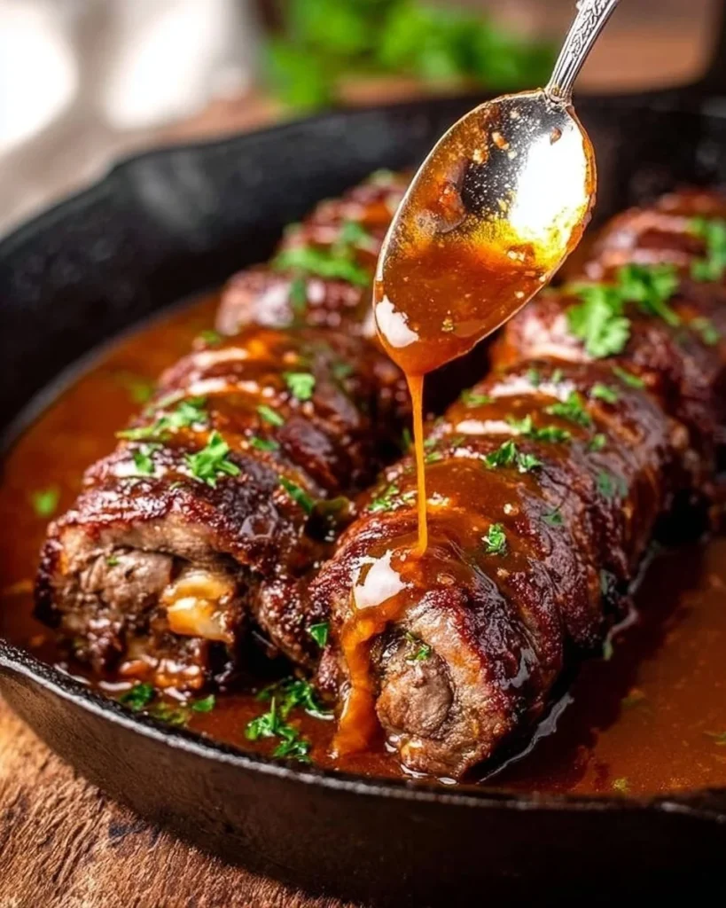 Klassische Rinderroulade mit Füllung auf einem Teller serviert