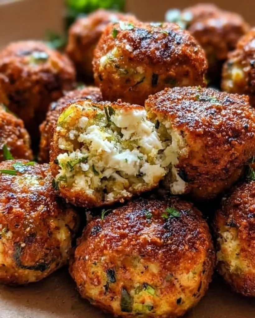 Knusprige Zucchini-Feta-Bällchen frisch aus dem Ofen