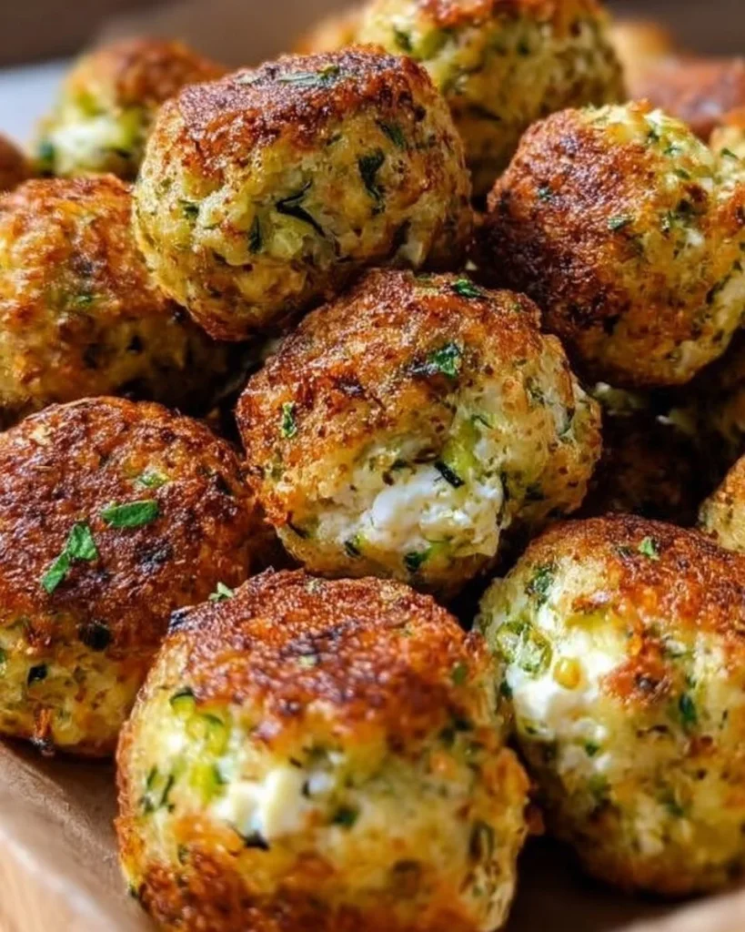 Knusprige Zucchini-Feta-Bällchen frisch aus dem Ofen