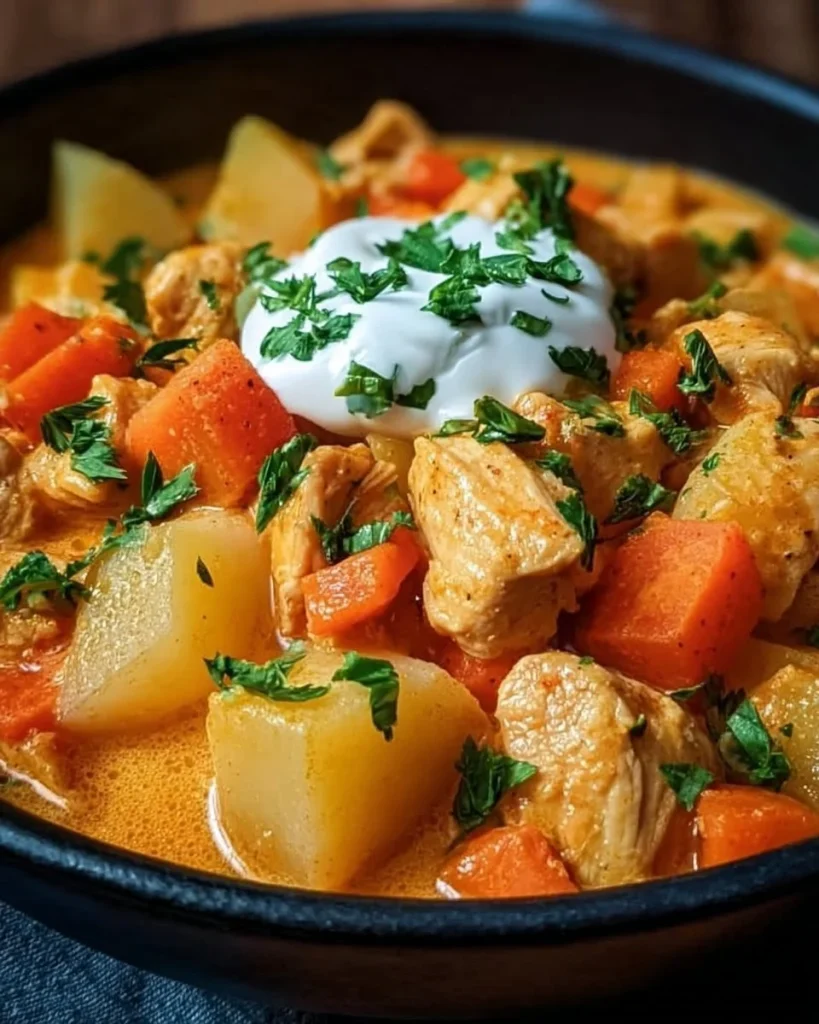 Leckere Kohlrabi-Hähnchen-Pfanne mit Möhren auf einem Teller