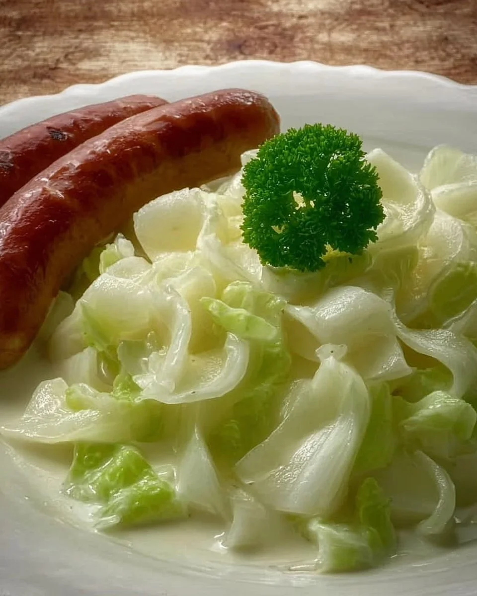 Klassisches Kohlrabigemüse Gericht auf einem Teller, serviert mit frischen Kräutern.